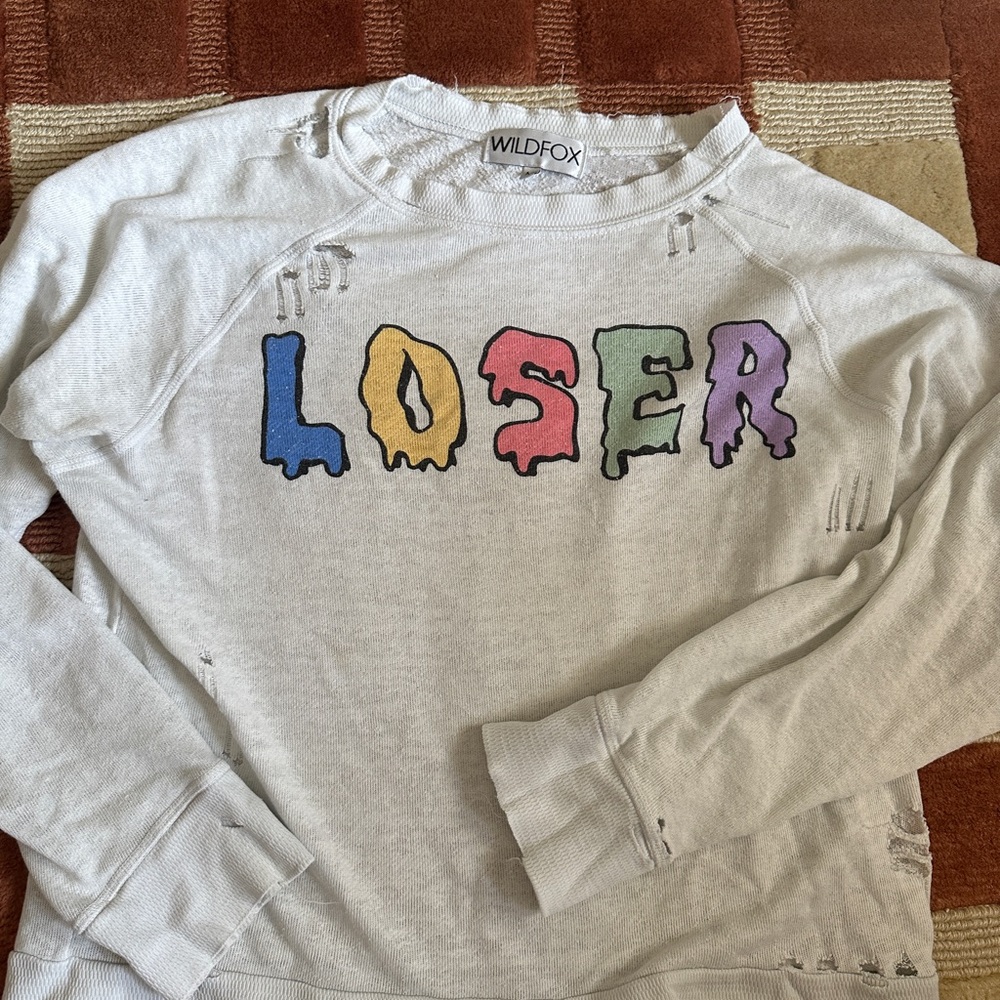 Wildfox LOSER Sweatshirt with Multicolor Graphic distressed